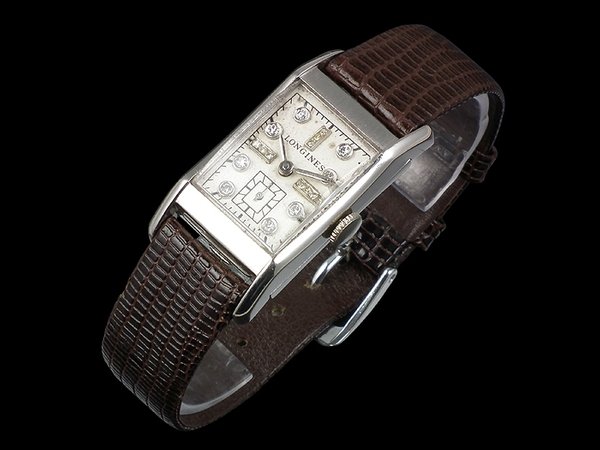 Rare Longines platinum & diamond gents vintage watch - c1946