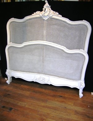 Louis XV painted cane double bed