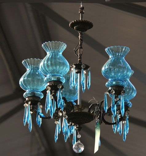 Beautiful Blue Glass 5 arm chandelier