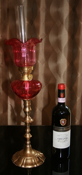 Antique French Cranberry peg oil lamp