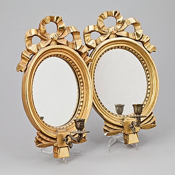 Pair of Mirrored Wall Sconces (Antique Gustavian) Swedish