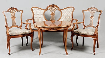 4 pc Saloon Sofa Chairs & Table (Rococo) 1800-1900