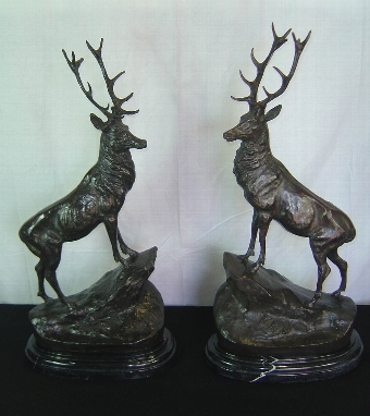 Pair of Bronze Stags