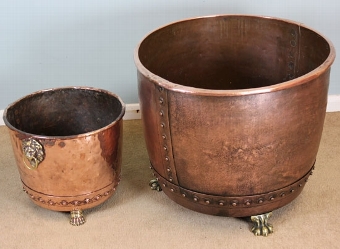 Antique LARGE ANTIQUE 19TH CENTURY COPPER AND BRASS LOG / COAL BIN