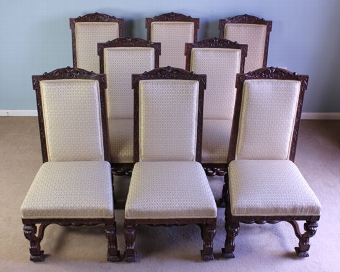 Set of Eight Antique Carved Oak Dining Chairs