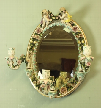 Antique Antique Victorian Meissen style sitzendorf oval mirror 
