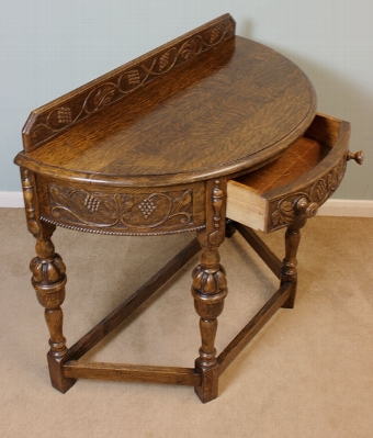 Antique Antique oak demi lune side table / hall table