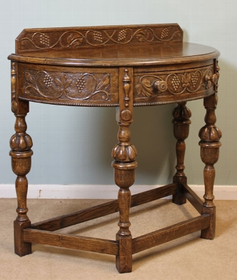 Antique Antique oak demi lune side table / hall table