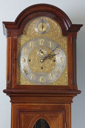 Antique Inlaid Mahogany Edwardian Longcase Grandfather Clock.
