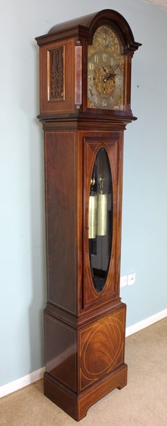 Antique Antique Inlaid Mahogany Edwardian Longcase Grandfather Clock.
