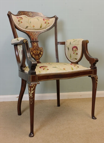 Antique Antique Inlaid Edwardian Armchair, Carver Desk Chair.