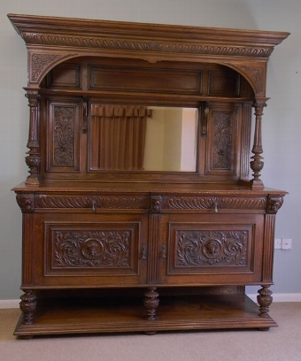 Antique Victorian Carved Oak Sideboard Dresser