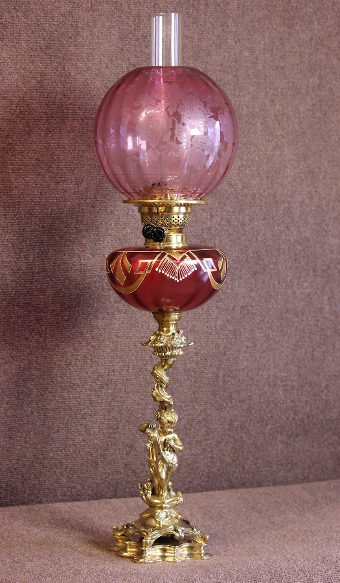 Antique Victorian Cranberry Oil Lamp