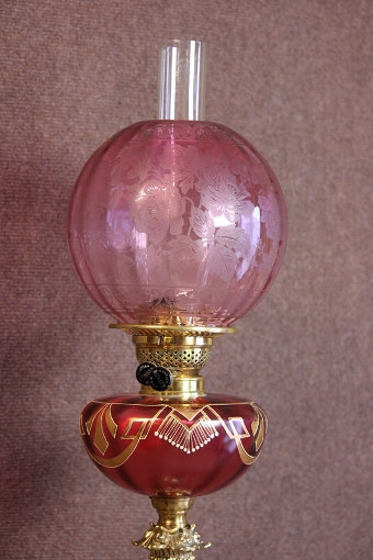 Antique Antique Victorian Cranberry Oil Lamp