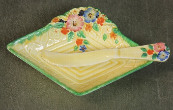 Vintage Crown Devon Butter Dish and Knife