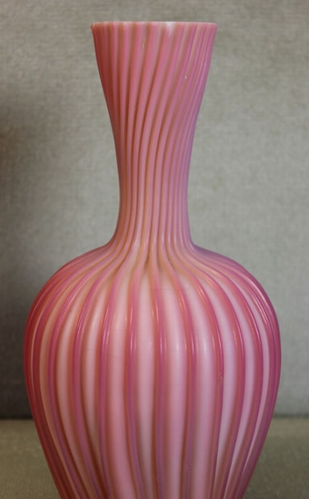 Antique Antique Victorian 19th Century Pink Satin Glass Vase,