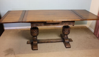 Antique Antique Oak Refectory Draw Leaf Dining Table