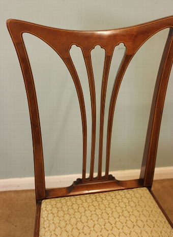 Antique Set Eight Edwardian Mahogany Inlaid dining Chairs