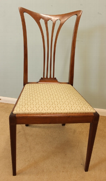 Antique Set Eight Edwardian Mahogany Inlaid dining Chairs