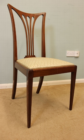 Antique Set Eight Edwardian Mahogany Inlaid dining Chairs