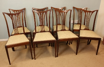 Antique Set Eight Edwardian Mahogany Inlaid dining Chairs