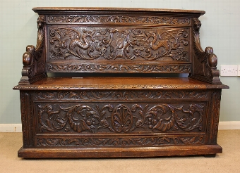 Antique Oak Box Settle, Monks Bench, Hall Seat