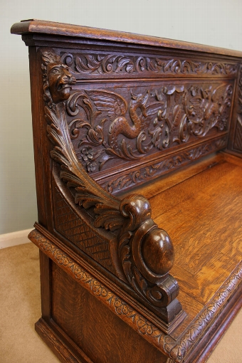 Antique Antique Oak Box Settle, Monks Bench, Hall Seat