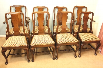 Set Eight Antique Edwardian Oak Dining Chairs