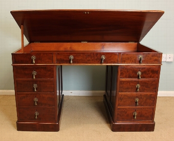 Antique Victorian Pedestal Mahogany Knee Hole Desk,