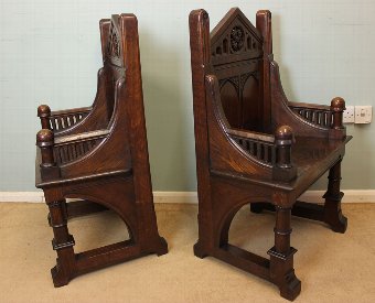 Antique Pair Antique Victorian Gothic Arm Chairs