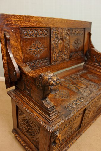 Antique Antique Oak Monks Bench / Hall Seat