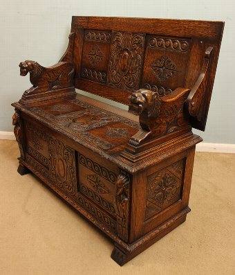 Antique Antique Oak Monks Bench / Hall Seat