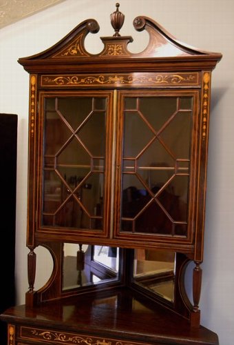 Antique Antique Edwardian Inlaid Corner Display Cabinet