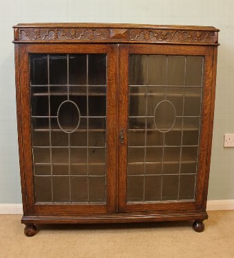 Antique Oak Bookcase Display Cabinet