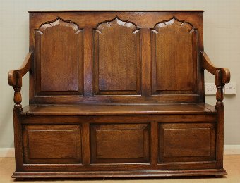 Antique Georgian Style Box Settle, Hall Bench,