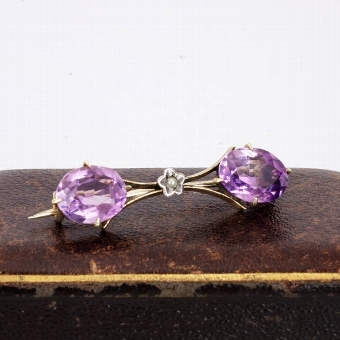 Purple Amethyst and seed pearls brooch