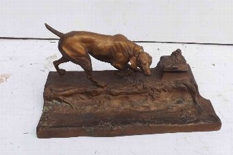 Dog on pen and inkwell stand by Brossy desk top organizer