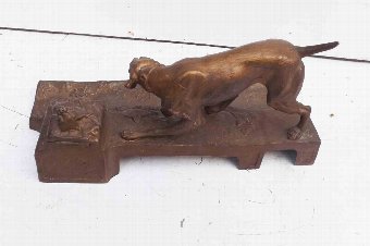 Antique Dog on pen and inkwell stand by Brossy desk top organizer 