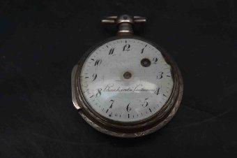 antique pocket watch silver cased verge French named maker late 18th century.