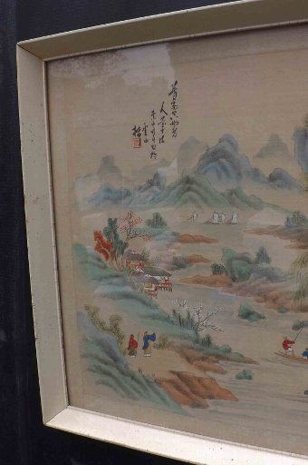 Antique Chinese painting on silk Victorian 