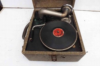 Antique 1920's mechanical wind up record player rare small cased 