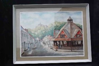 Painting by well known Solihull artist W J Bussey of Dunster town centre