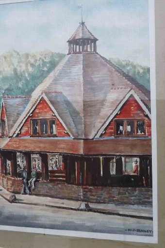 Antique Painting by well known Solihull artist W J Bussey of Dunster town centre 