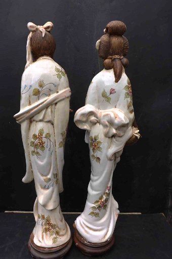 Antique Chinese 1800's large figures of man and woman in traditional dress