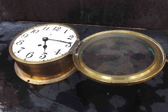 Antique Ships clock brass eight day mechanical movement 