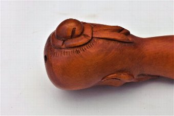 Antique Japanese netsuke box wood tea caddy spoon Victorian 