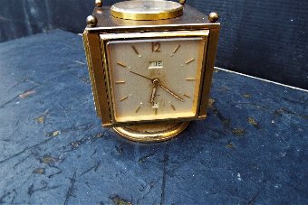 Antique 5 In 1 Desktop Clock by IMOF brass revolving 8 day with Day/Date 