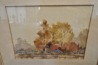 Antique WATERCOLOUR PAINTING OF A COUNTRY SIDE SCENE SCENE SIGNED 