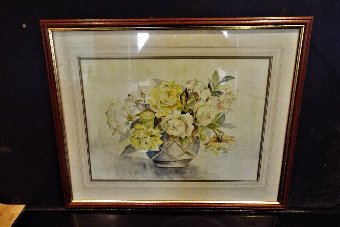 WATERCOLOUR PAINTING OF A STILL LIFE FLORAL SCENE SIGNED