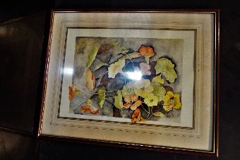 WATERCOLOUR PAINTING OF A STILL LIFE FLORAL SCENE SIGNED